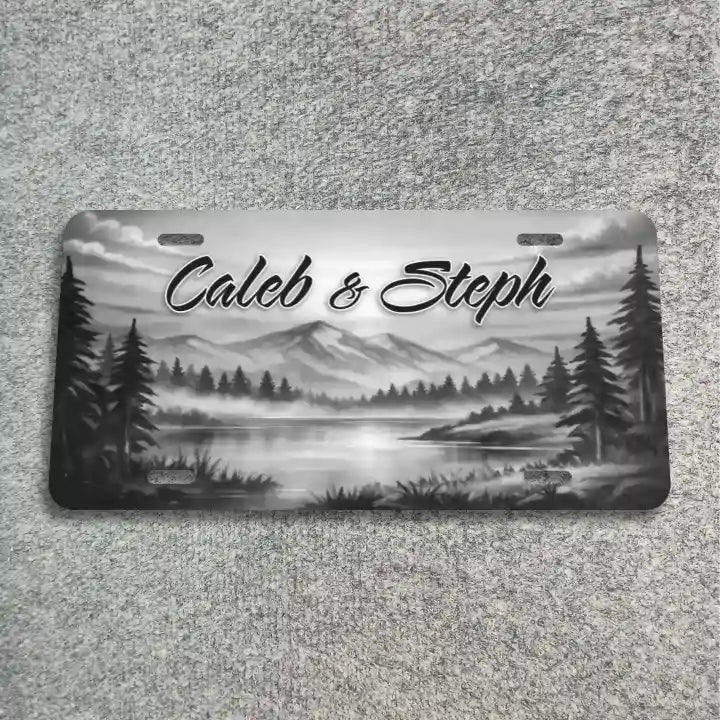 Grayscale Mountain Scene License Plate CLP_367