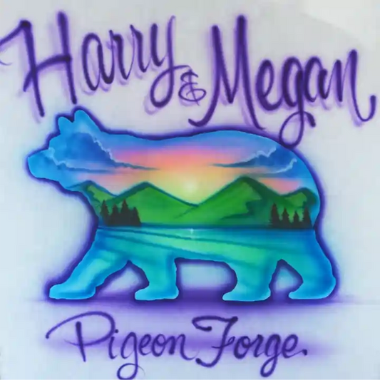 mountains scene inside bear shaped border design T-shirt ABT_49