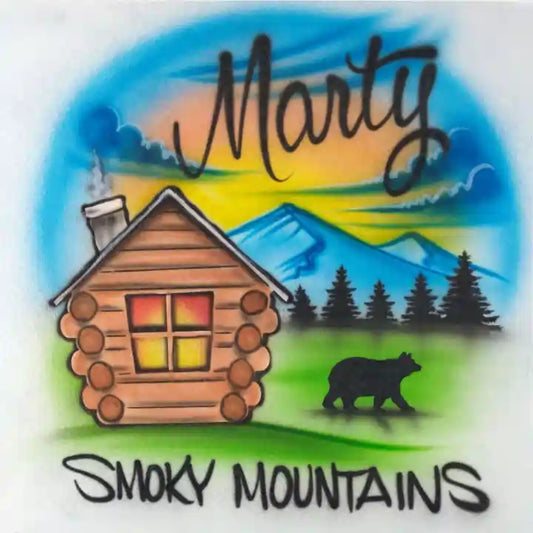 Bear and cabin Mountain scene T-shirt ABT_220