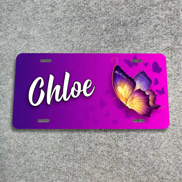 Butterfly with name on Purple Pink License Plate CLP_158