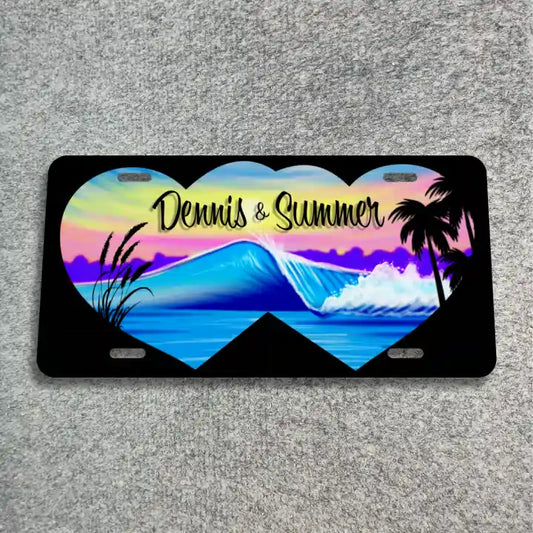 Ocean wave in Double Hearts License Plate CLP_259